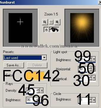 Sunburst settings