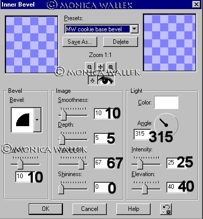 Jasc inner bevel settings cookie Bevel settings