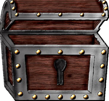 clipart sea chest finished in wood and rivets.