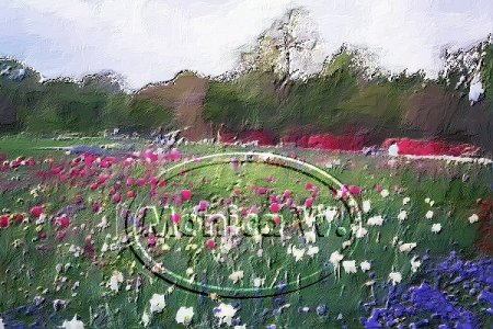 The tutorial modified my personal photo of the Color Garden at the local arboretum in spring to look like a painting.