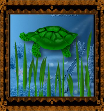 Turtle is created using only tools and materials found in PSP. Scenery is based on tubes and various tutorials.