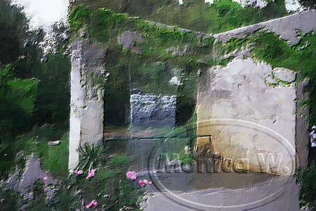 The tutorial modified my personal photo of the Waterfall at the local arboretum in spring to look like a painting.