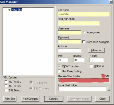 you are not seeing the program's Site Manager Window.