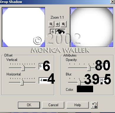 Jasc Drop shadow effect settings Drop shadow settings